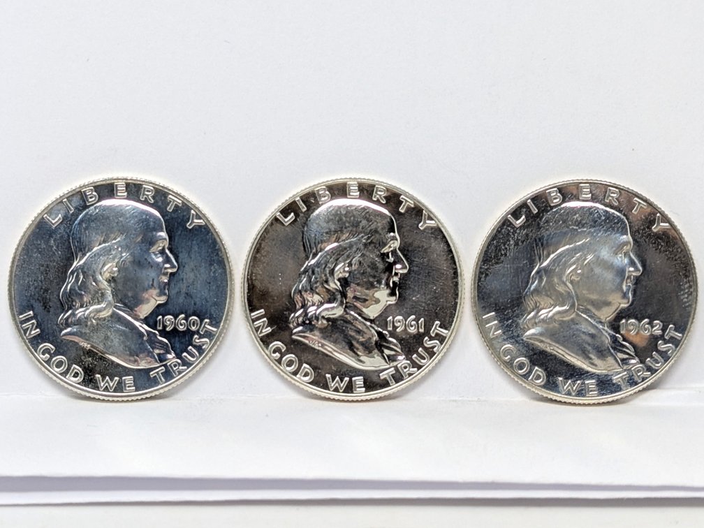 1960, 1961, & 1963 Proof Franklin Half Dollars