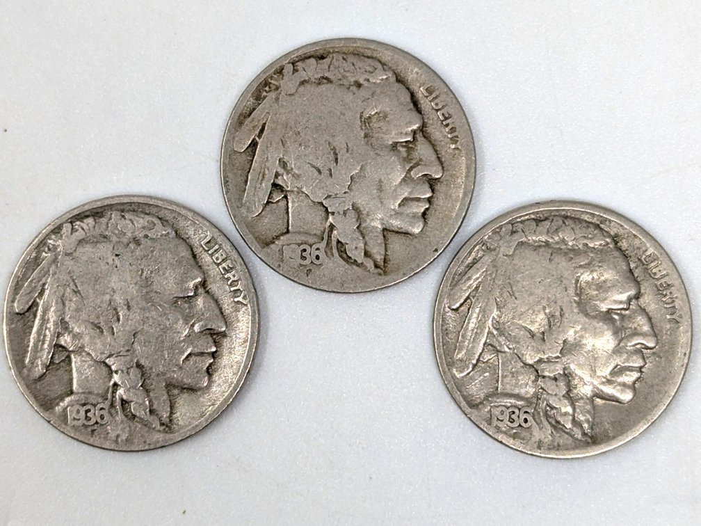 1936 P/D/S Buffalo Nickel Set