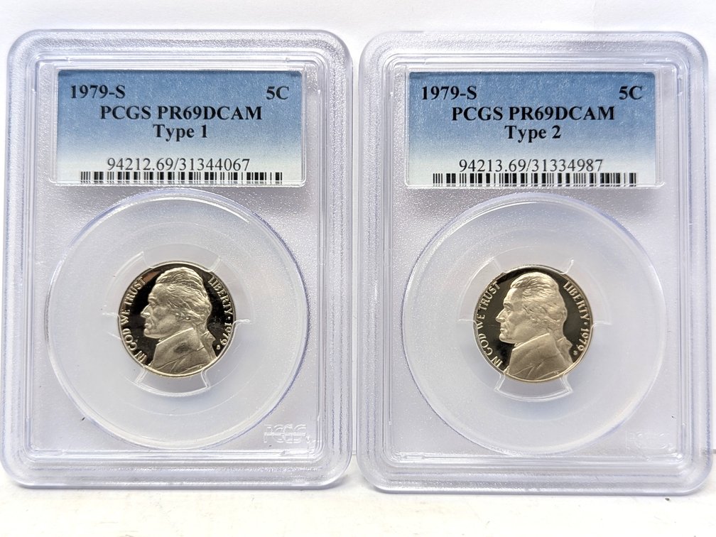 1979-S PCGS PR69DCAM Type 1& Type 2 Nickels