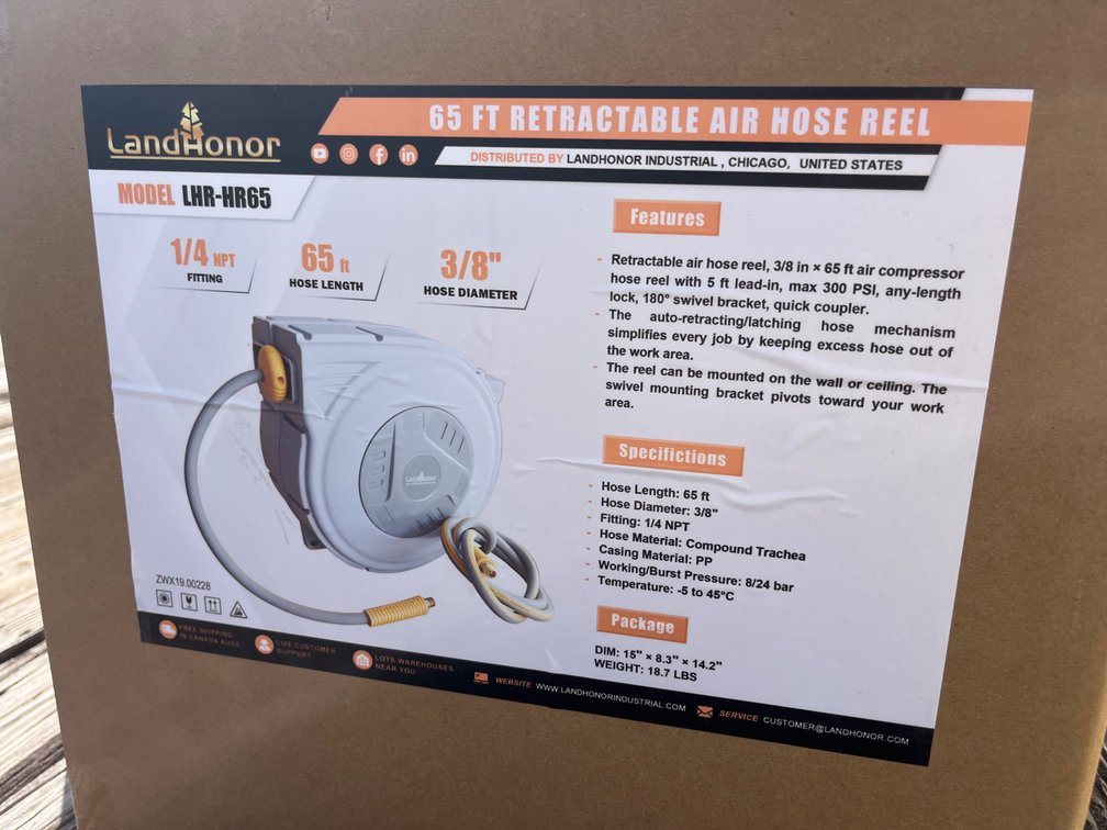 New Land Honor 65 ft Retractable Air Hose Reel