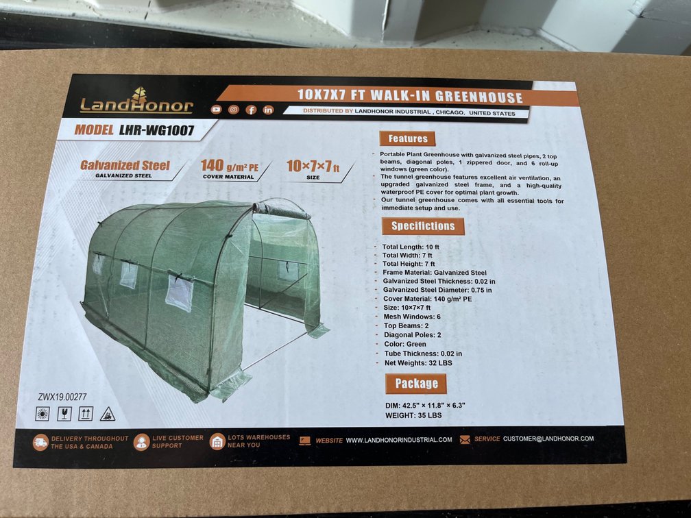New Land Honor 10x7x7 Walk In Greenhouse