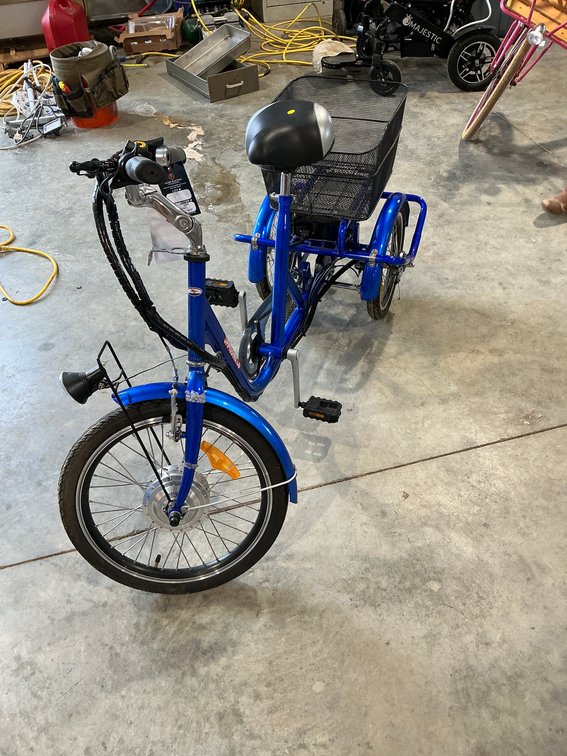 Sam’s Blue Electric Trike with back basket