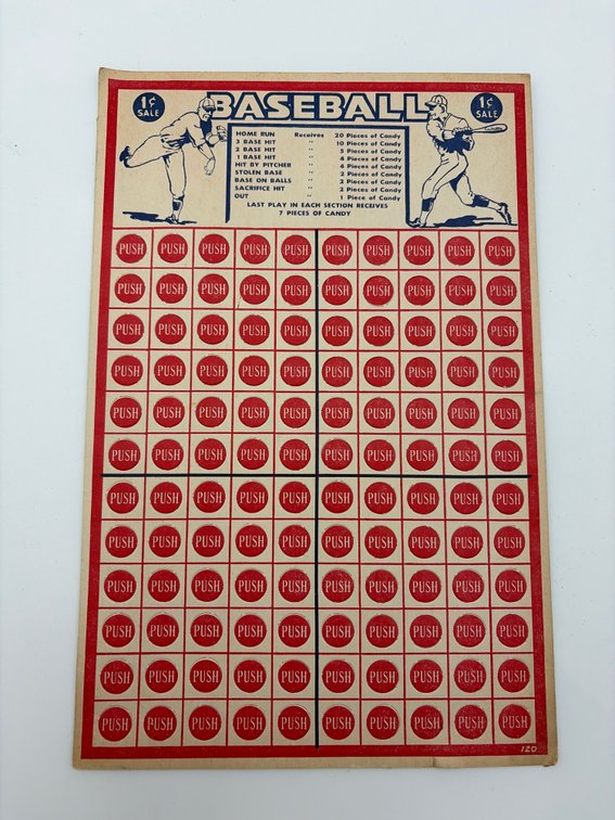 Vintage 1cent Baseball Punch Board Card