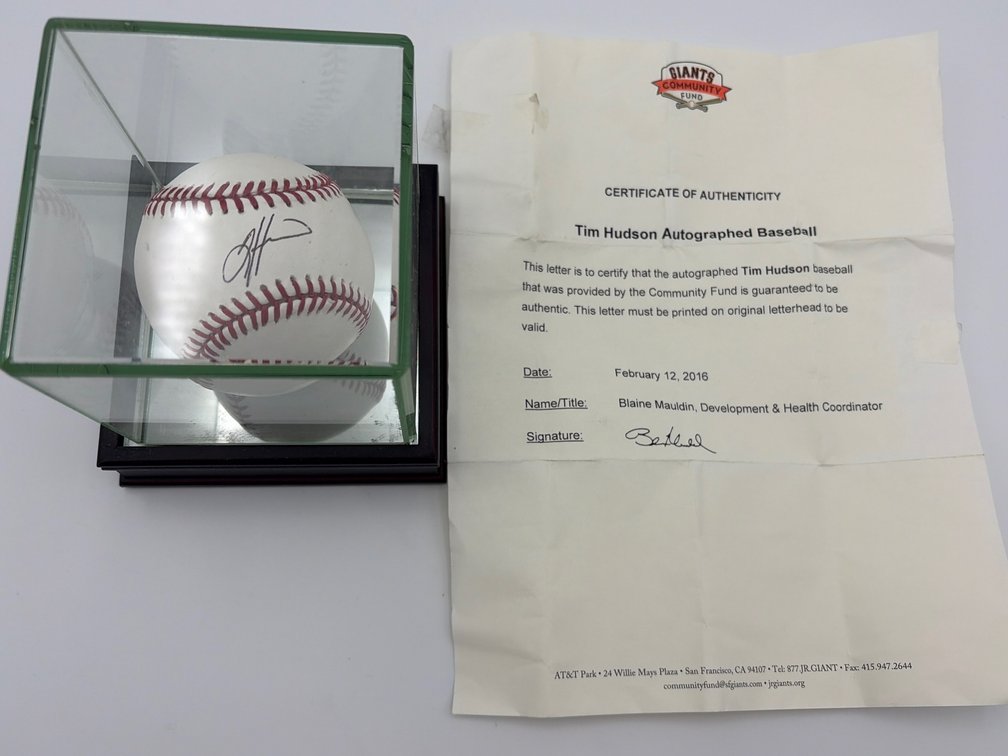Tim Hudson Baseball and Display with Authenticity