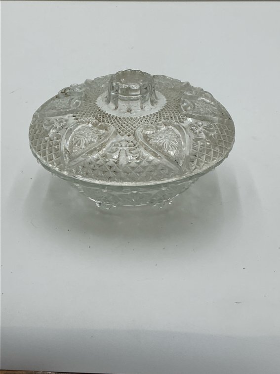 Clear glass candy dish Heart and Fleur DeLis design