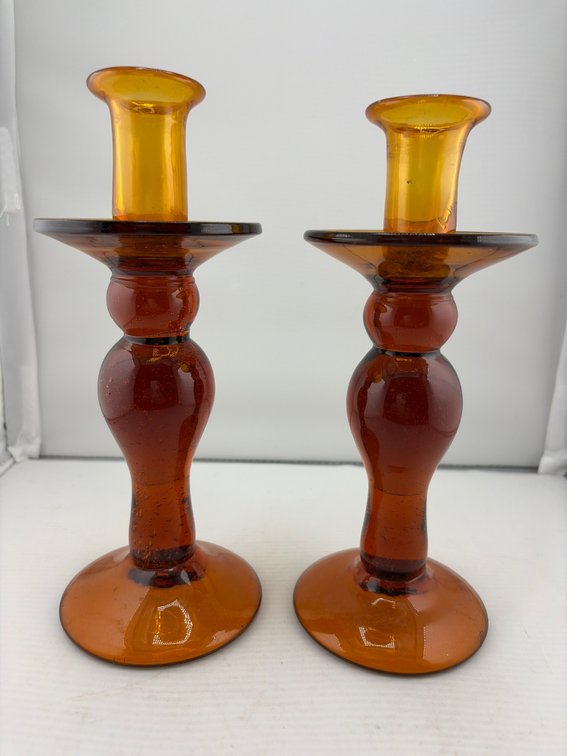 Pair of Etsy Amber Glass Candle Holders