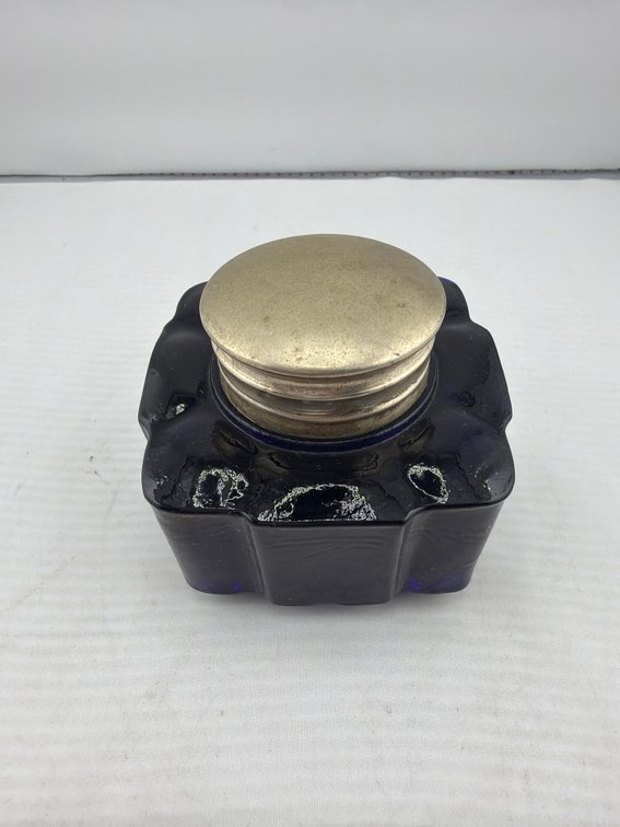 Vintage Cobalt Blue Glass Inkwell