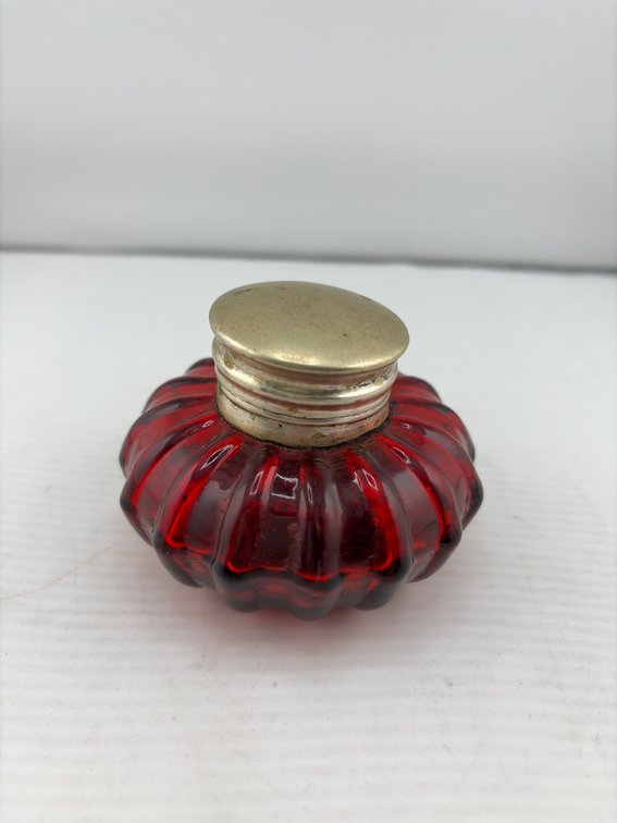 Antique Ruby Red (melon form)  Inkwell 1880’s