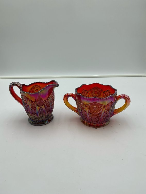 Indiana Glass heirloom Carnival glass sugar and creamer