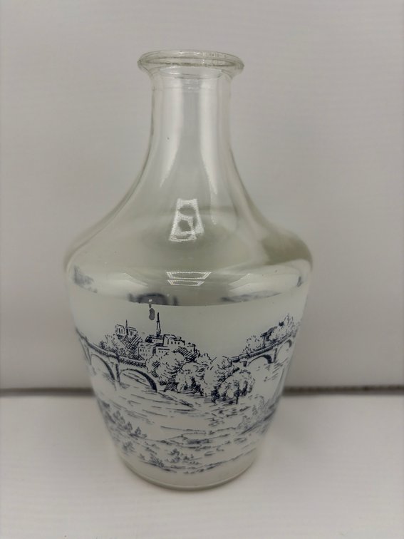 Vintage Clear Glass Vase Embossed FRANCE w/ Horse & Carriage Design