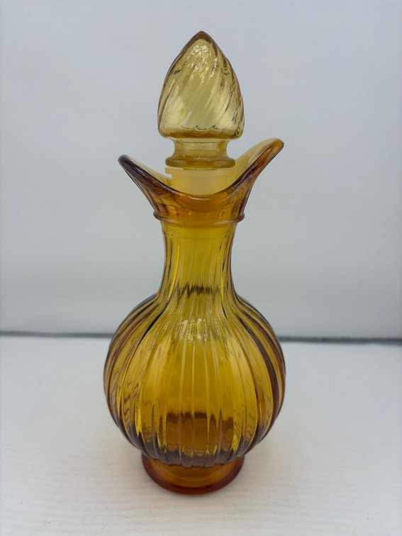 Vintage Avon Yellow Amber Glass Decanter Matching Stopper Cooer