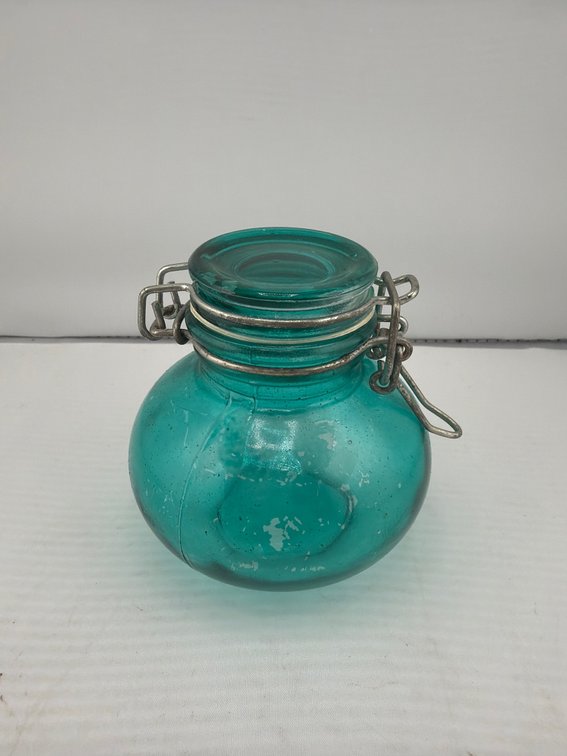 Vintage Rare Green Glass Container w/ Lid Miniature