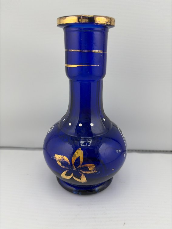 Vintage Cobalt Blue Glass Vase with Gold Details