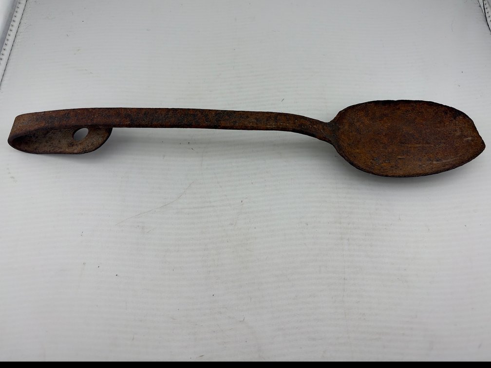 Antique Large Primitive Spoon with Hold In Handle