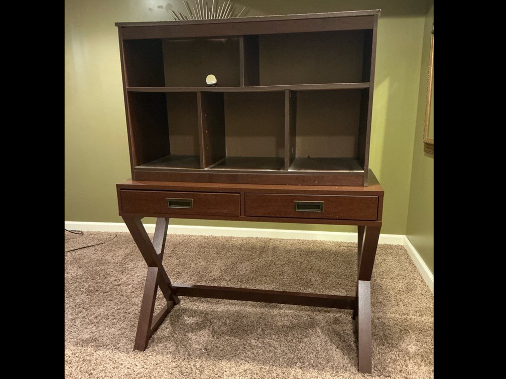 Side table, desk and cubbies, 2 mirrors