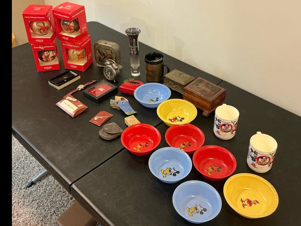 Odds and ends Disney bowls ,coca cola ornaments