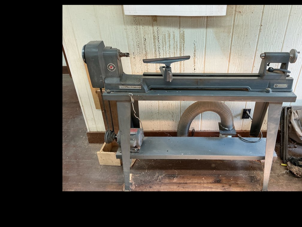 Rockwell Delta, wood lathe and wood cabinet of knives and accessories