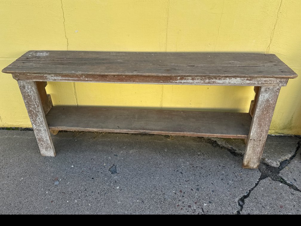 Rustic Wood Bench with Lower Shelf