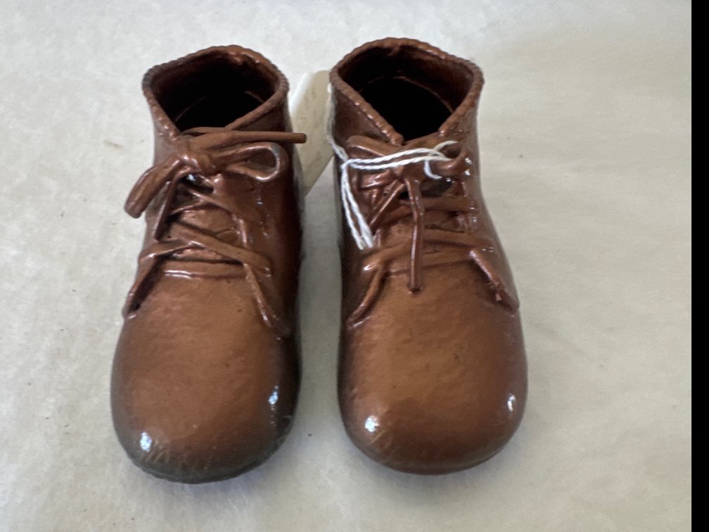 Pair of Bronzed High-Top Baby Shoes