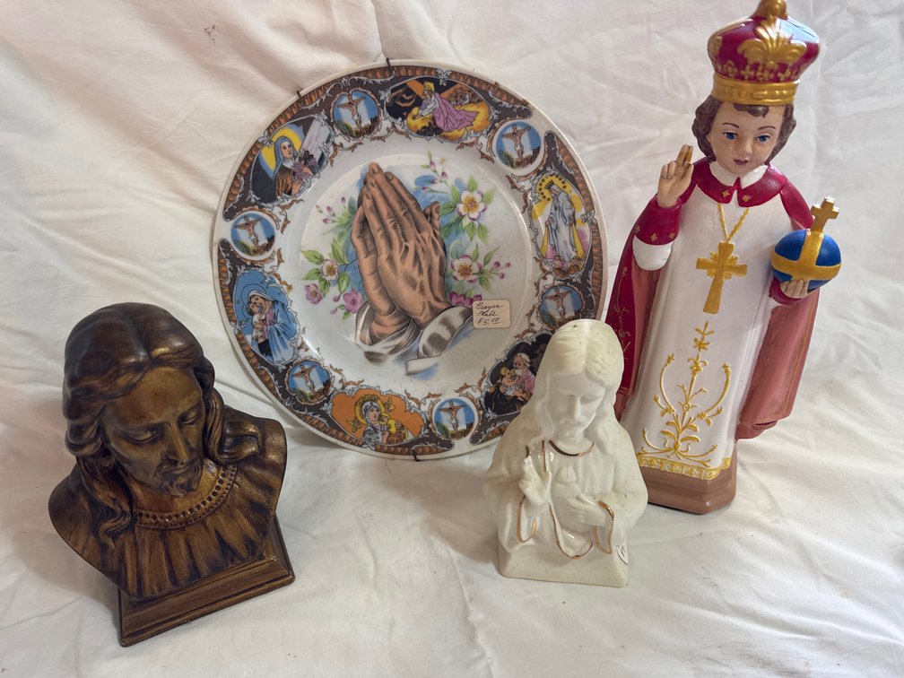 Religious Decorative Plate and Figurines (4)