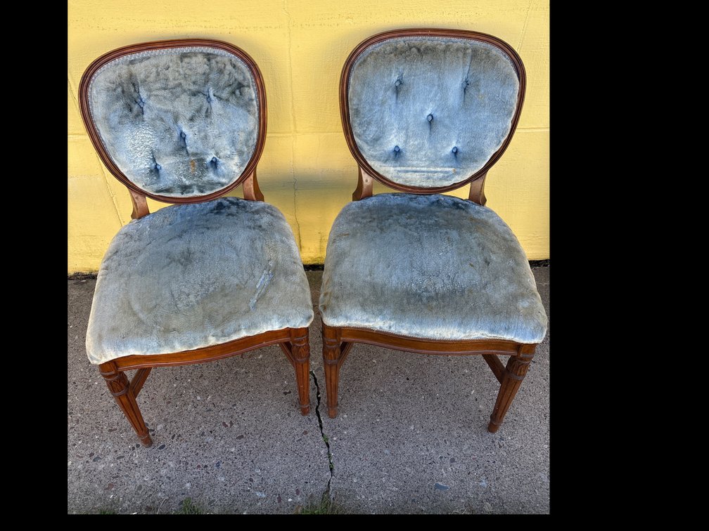Pair of Carved Wood Medallion-Back Upholstered Side Chairs