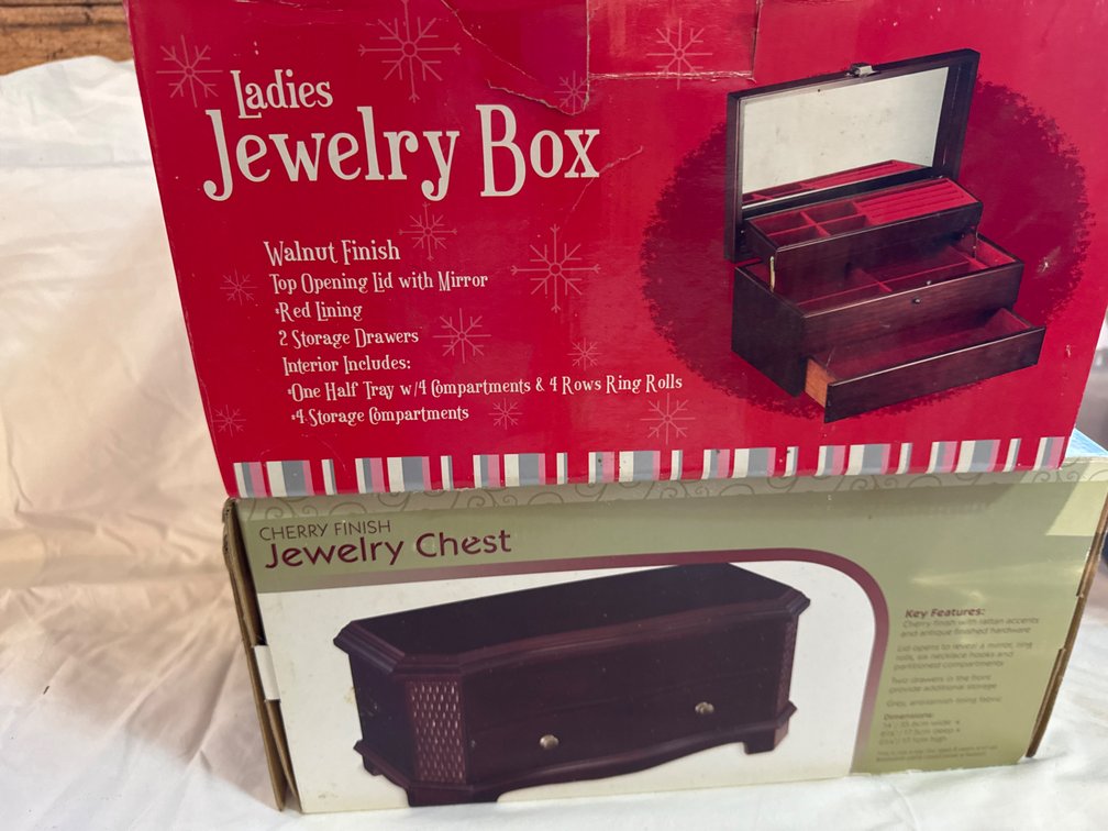 Boxed Walnut and Cherry Finish Jewelry Boxes (2)
