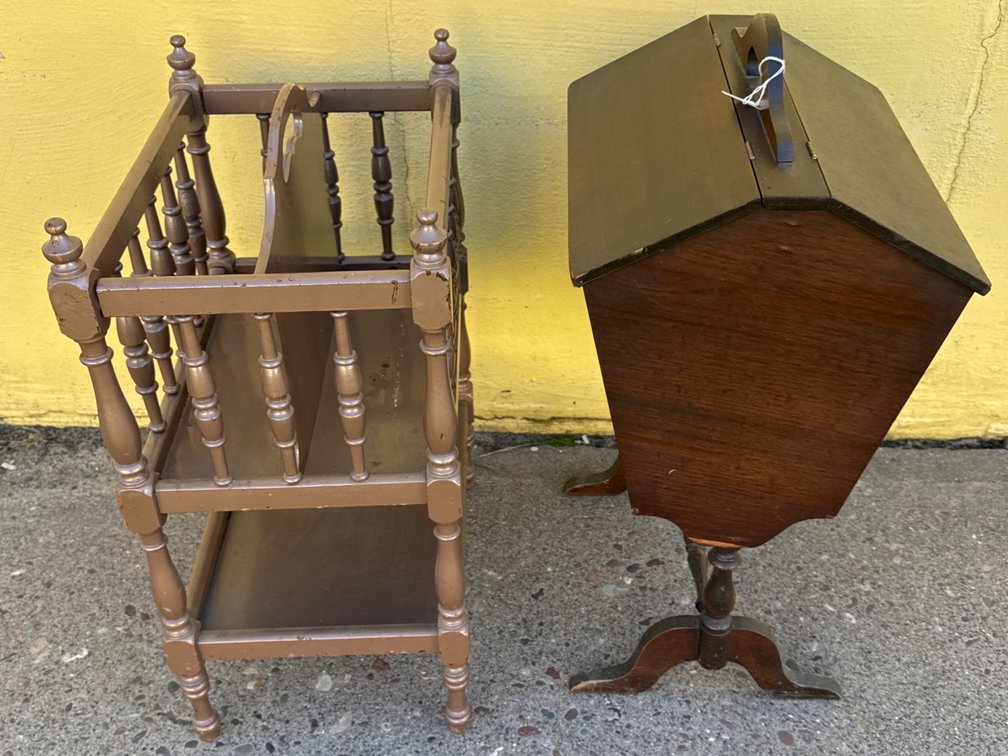 Wooden Magazine Rack and Pedestal Sewing Stand (2)