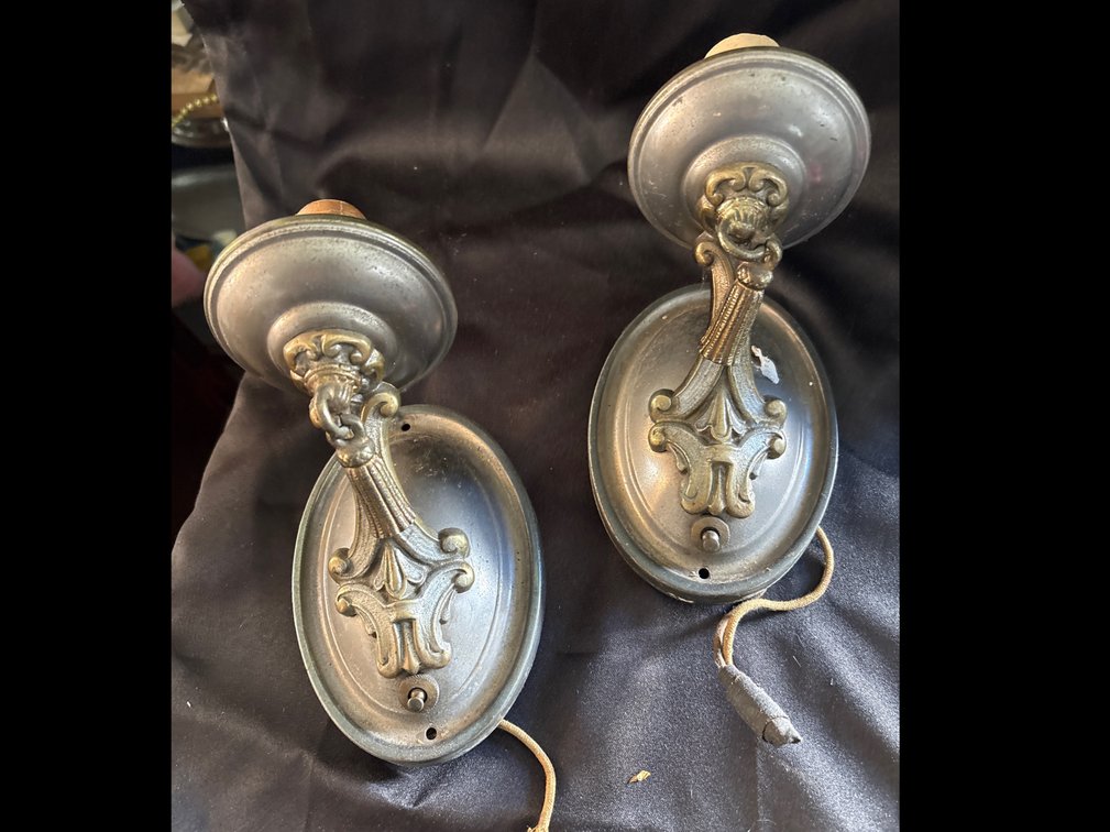 Pair of Two-Tone Cast Metal Electric Wall Sconces