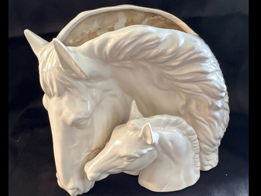 Iridescent Glazed Ceramic Mare and Foal Planter