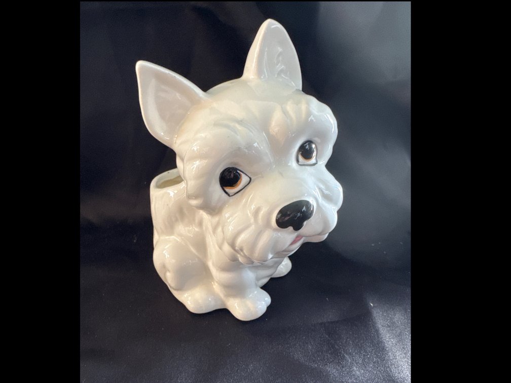 Glazed Ceramic Terrier Dog Planter