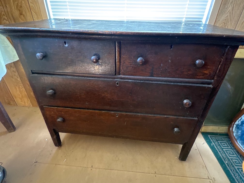 Dark Stained Wood Two-over-Two Chest of Drawers