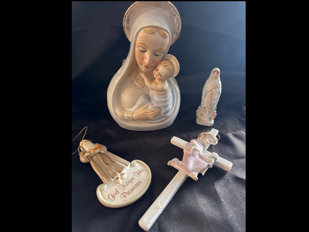 Ceramic and Porcelain Religious Figurines and Wall Cross (4)