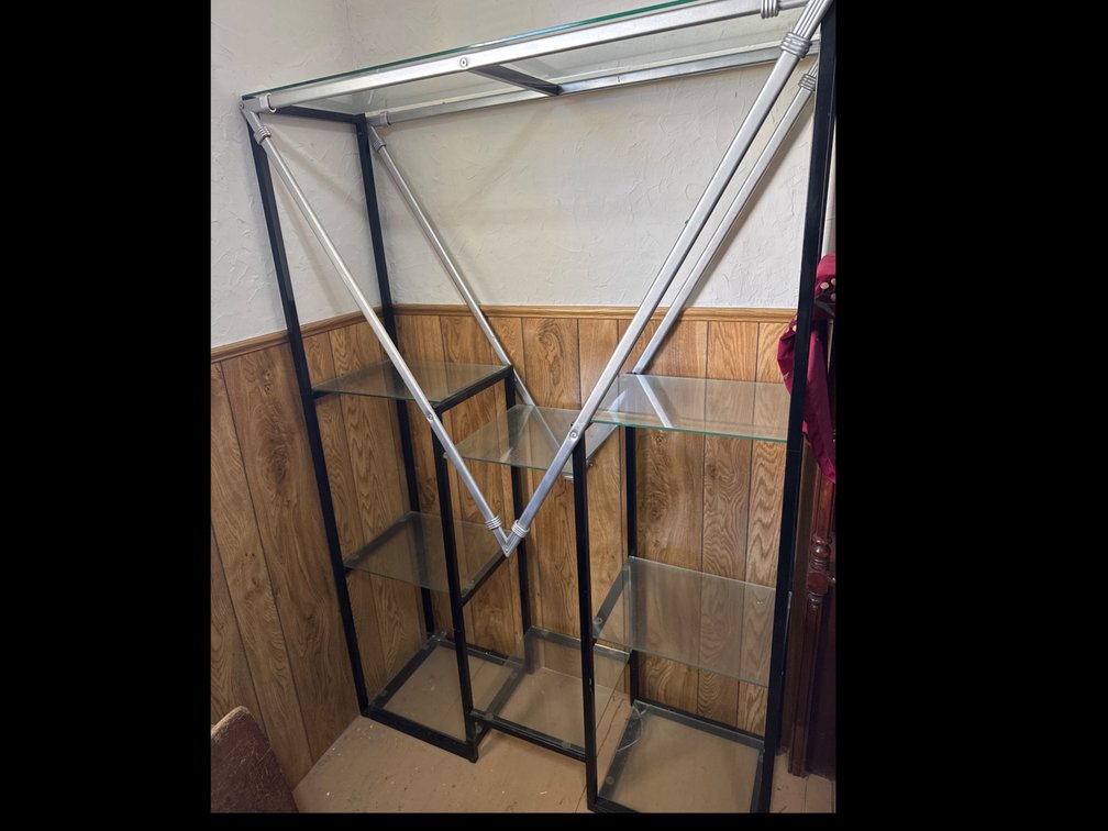 Modern Geometric Metal and Glass Etagere Shelving Unit, 43 x 63 In.