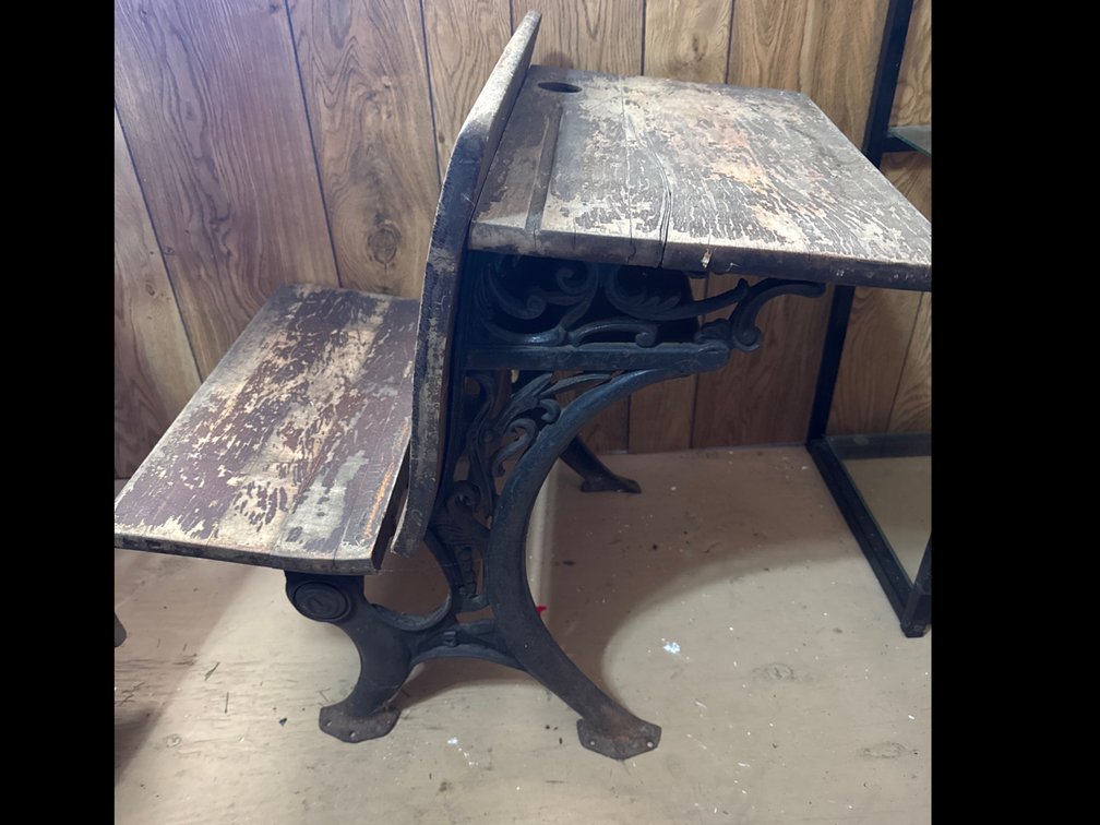 Antique Cast Iron and Wood School Desk