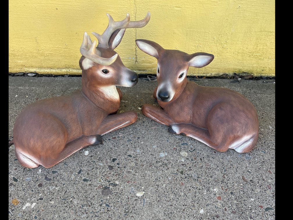 Pair of Painted Reclining Deer Figures