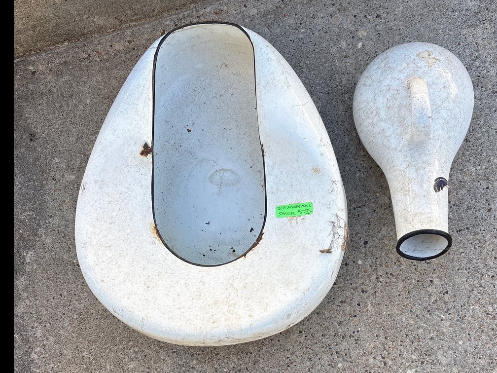 White Enamelware Bedpan and Urinal Bottle Set (2)