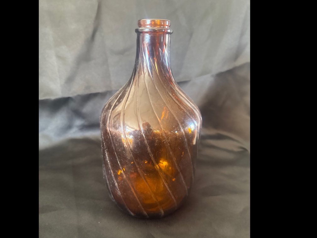 Amber Glass Spiral-Ribbed Bottle