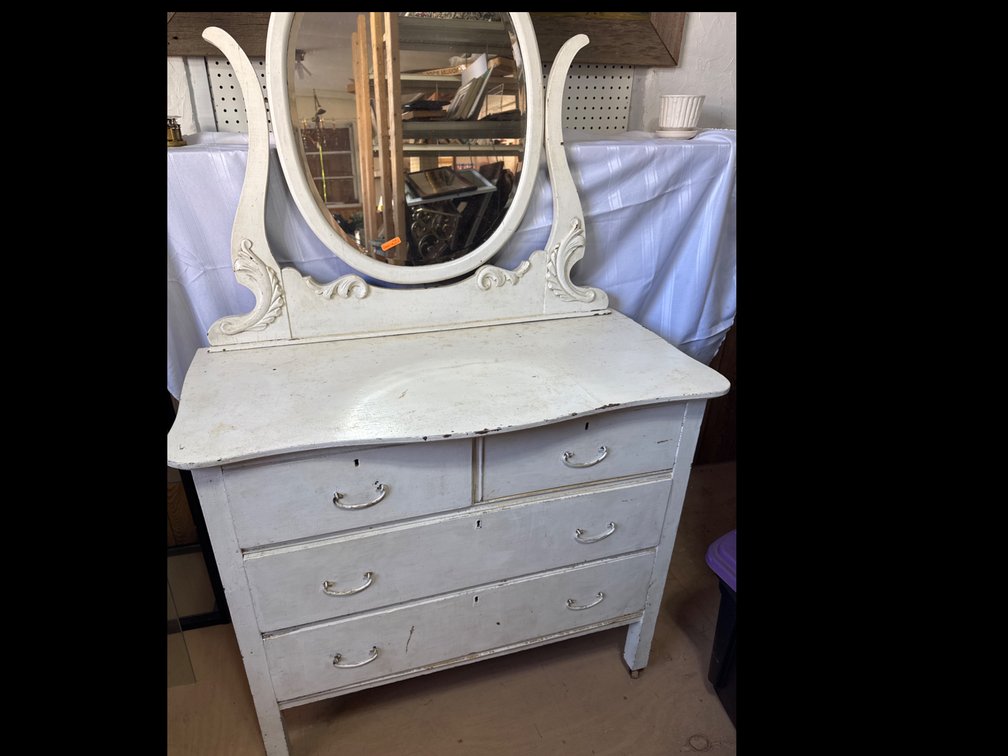 Painted Wooden Vanity Dresser with Oval Mirror