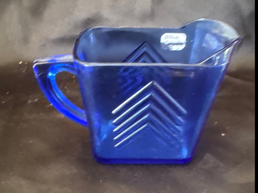 Cobalt Blue Pressed Glass Creamer with Raised Chevron Pattern