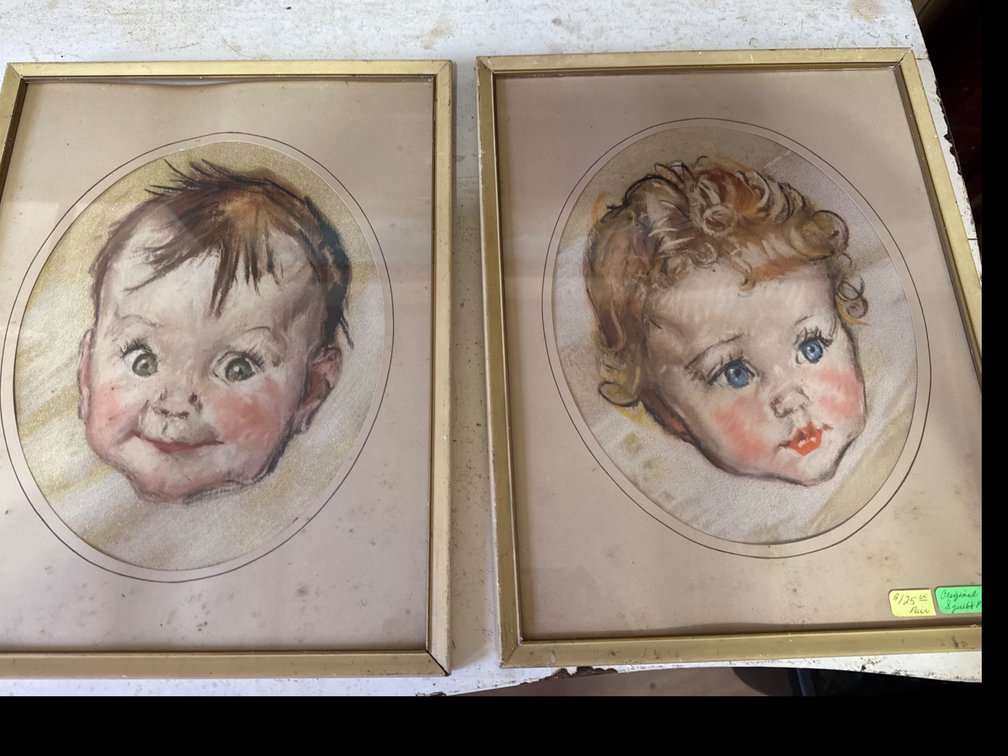 Pair of 1939 E.R. Squibb & Sons Framed Baby Portrait Prints