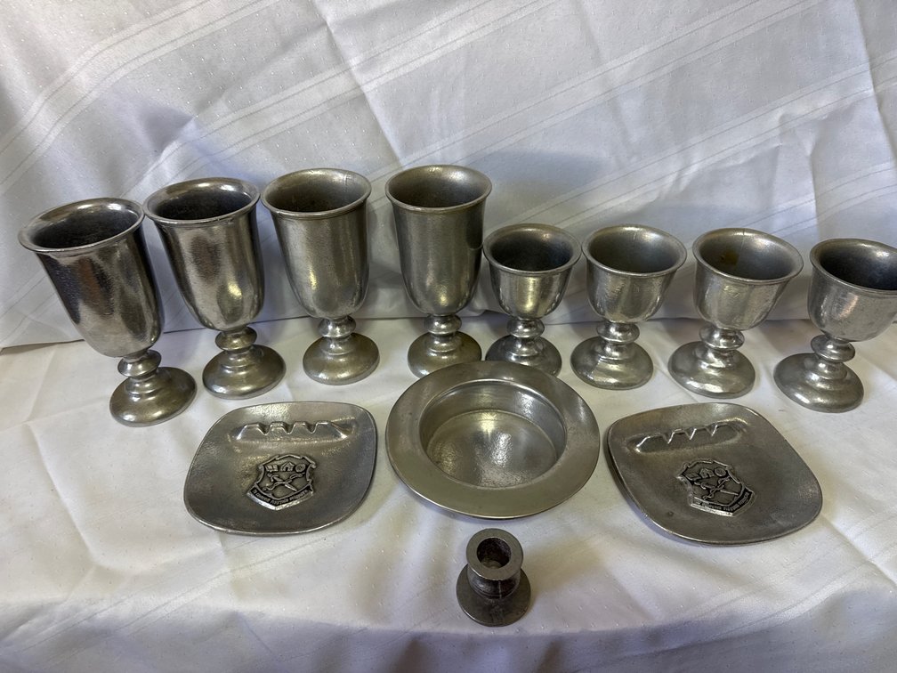 Cast Pewter-Tone Metal Tableware Collection, 12 Pieces