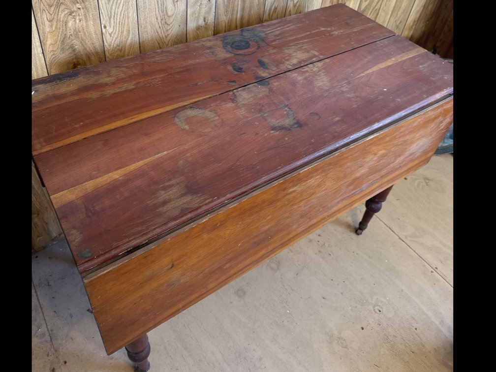 Wooden Drop-Leaf Table with Turned Legs and Casters