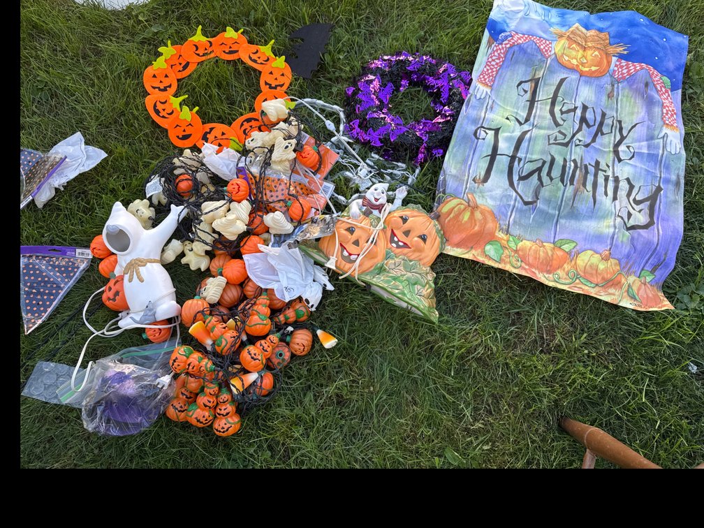 Halloween Decoration Lot with Wreaths, String Lights, Garden Flag, and Banners