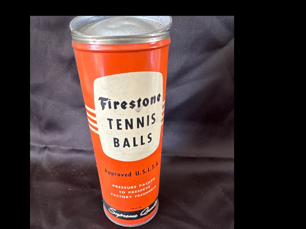 Firestone Tennis Ball Can with Lid and Three Tennis Balls