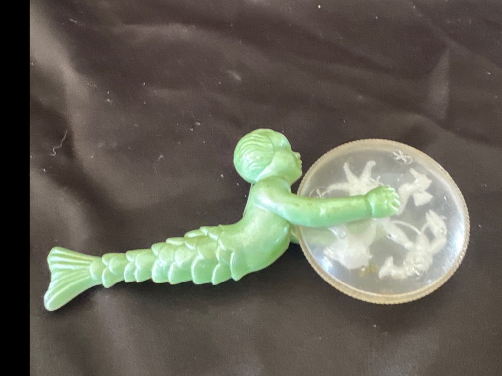 Molded Light Green Mermaid Figurine with Clear Aquatic Disc