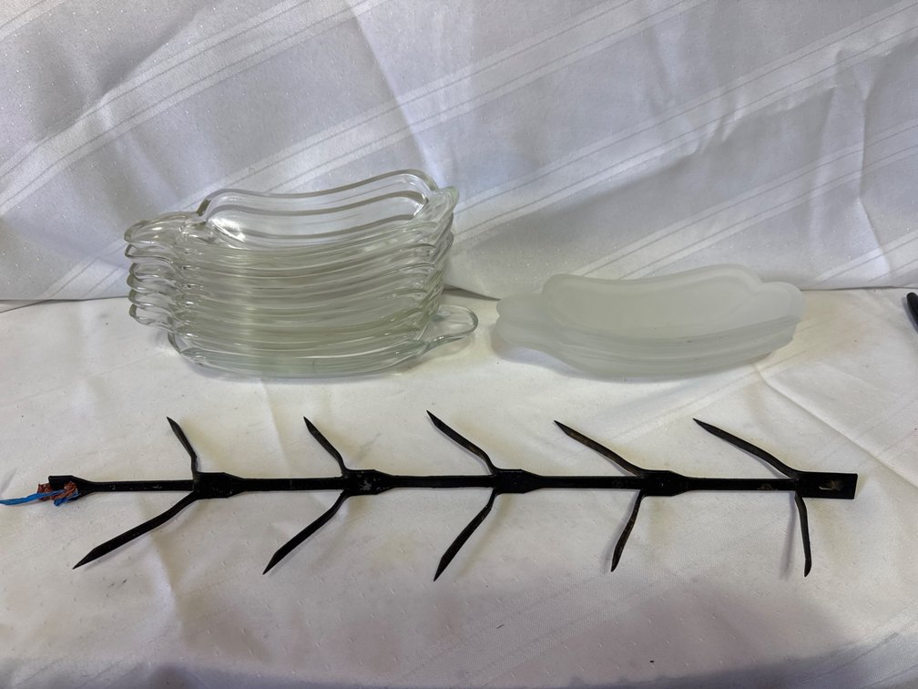 Clear and Frosted Glass Boat Dishes with Spiked Metal Bar