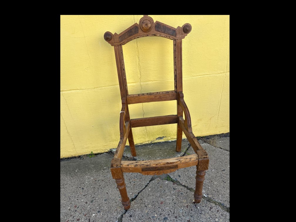 Antique Carved Wood Armchair Frame with Turned Legs