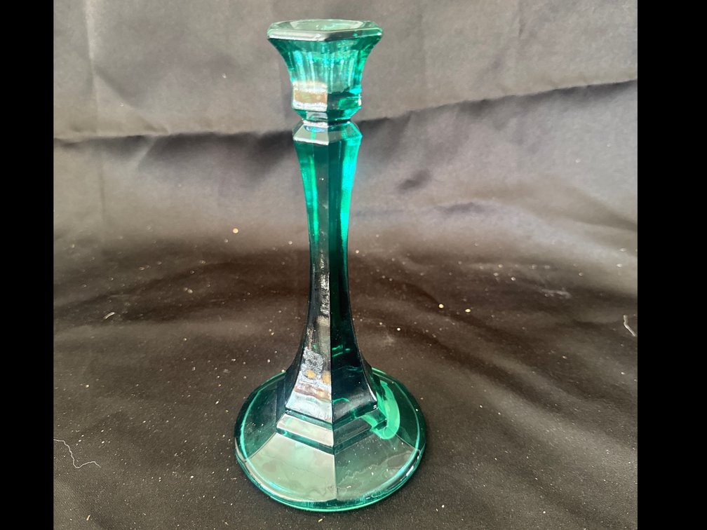 Emerald Green Pressed Glass Candlestick