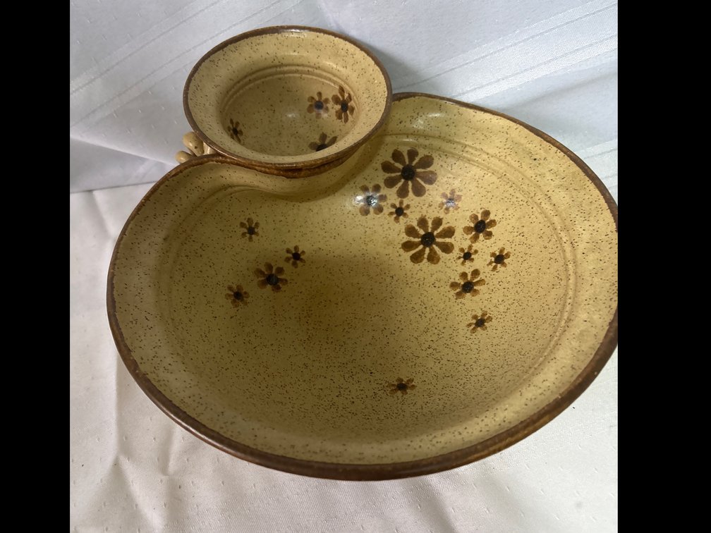 Mark Stamped Speckled Stoneware Chip and Dip Platter