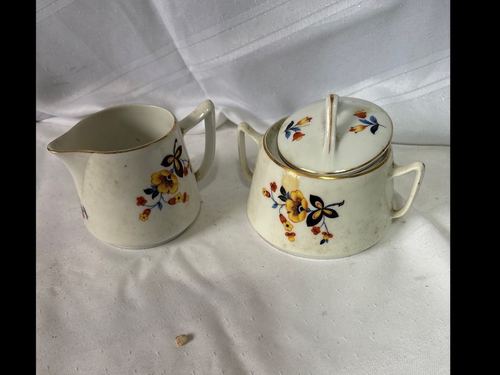 Bavaria Porcelain Floral Creamer and Covered Sugar Bowl Set, 2 Pieces